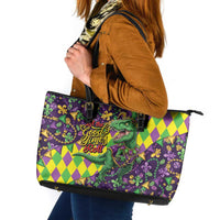 Funny Mardi Gras T-Rex Dinosaur Leather Tote Bag Let The Good Times Roll - Wonder Print Shop