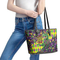 Funny Mardi Gras T-Rex Dinosaur Leather Tote Bag Let The Good Times Roll - Wonder Print Shop