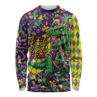 Funny Mardi Gras T-Rex Dinosaur Long Sleeve Shirt Let The Good Times Roll - Wonder Print Shop