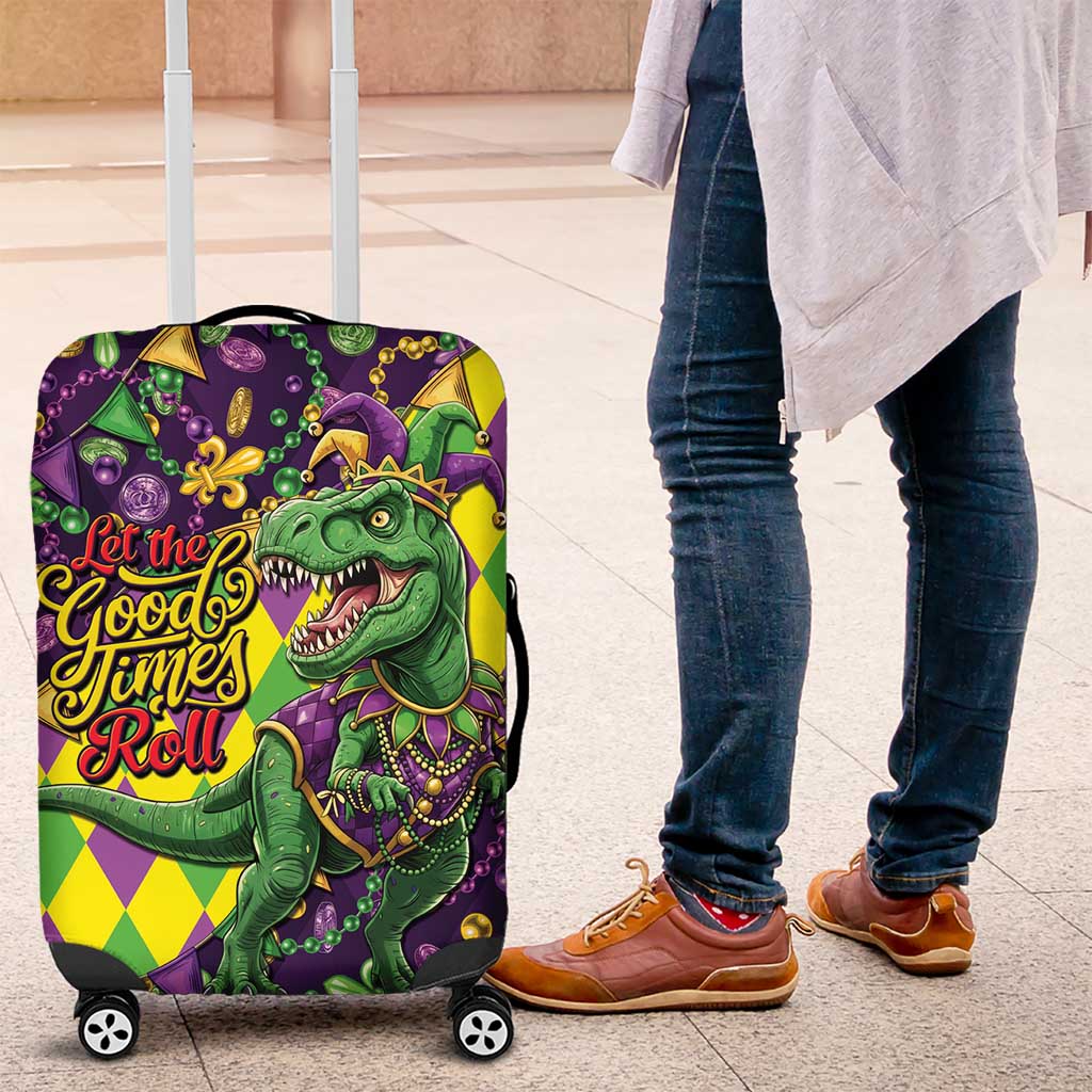 Funny Mardi Gras T-Rex Dinosaur Luggage Cover Let The Good Times Roll - Wonder Print Shop