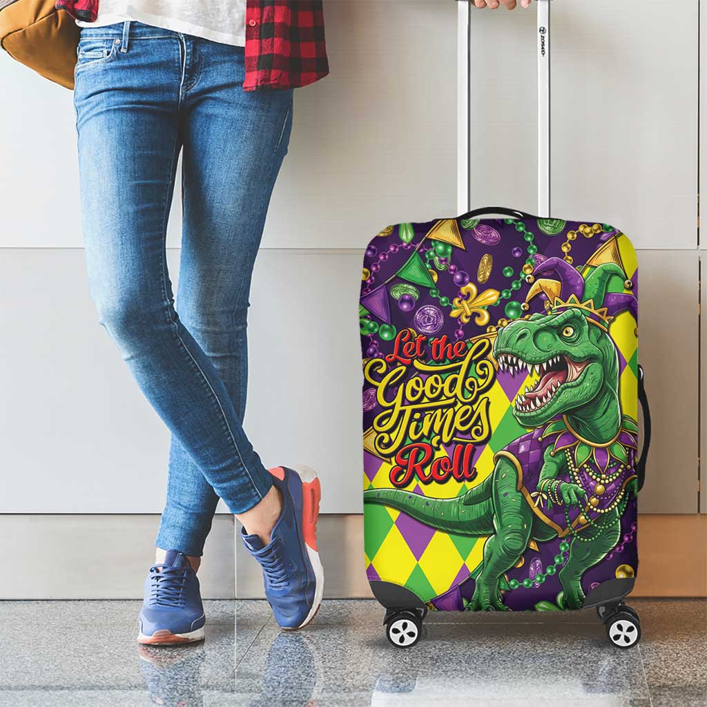 Funny Mardi Gras T-Rex Dinosaur Luggage Cover Let The Good Times Roll - Wonder Print Shop