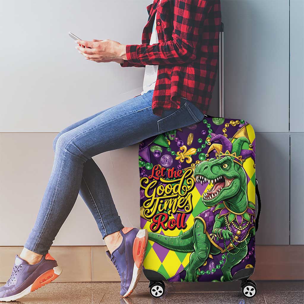 Funny Mardi Gras T-Rex Dinosaur Luggage Cover Let The Good Times Roll - Wonder Print Shop