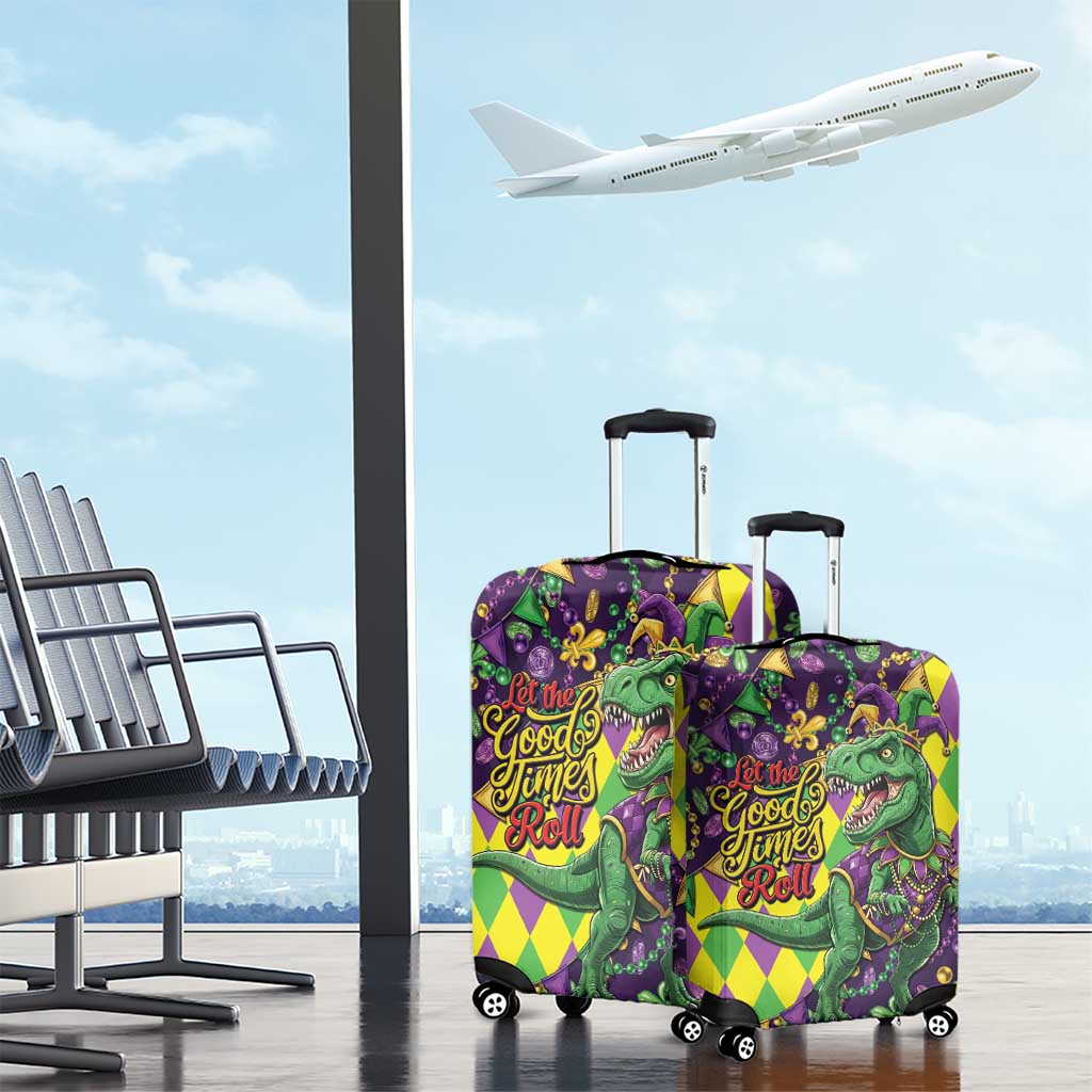 Funny Mardi Gras T-Rex Dinosaur Luggage Cover Let The Good Times Roll - Wonder Print Shop