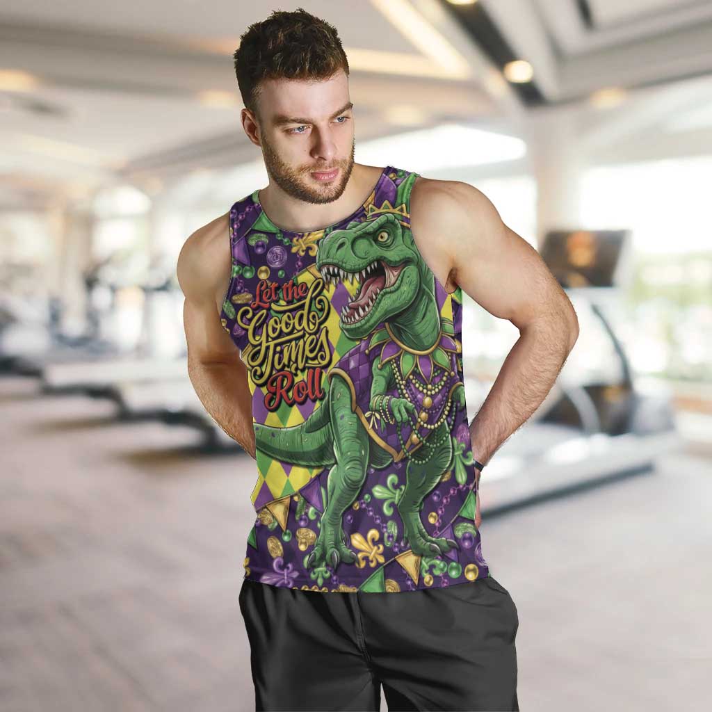 Funny Mardi Gras T-Rex Dinosaur Men Tank Top Let The Good Times Roll - Wonder Print Shop