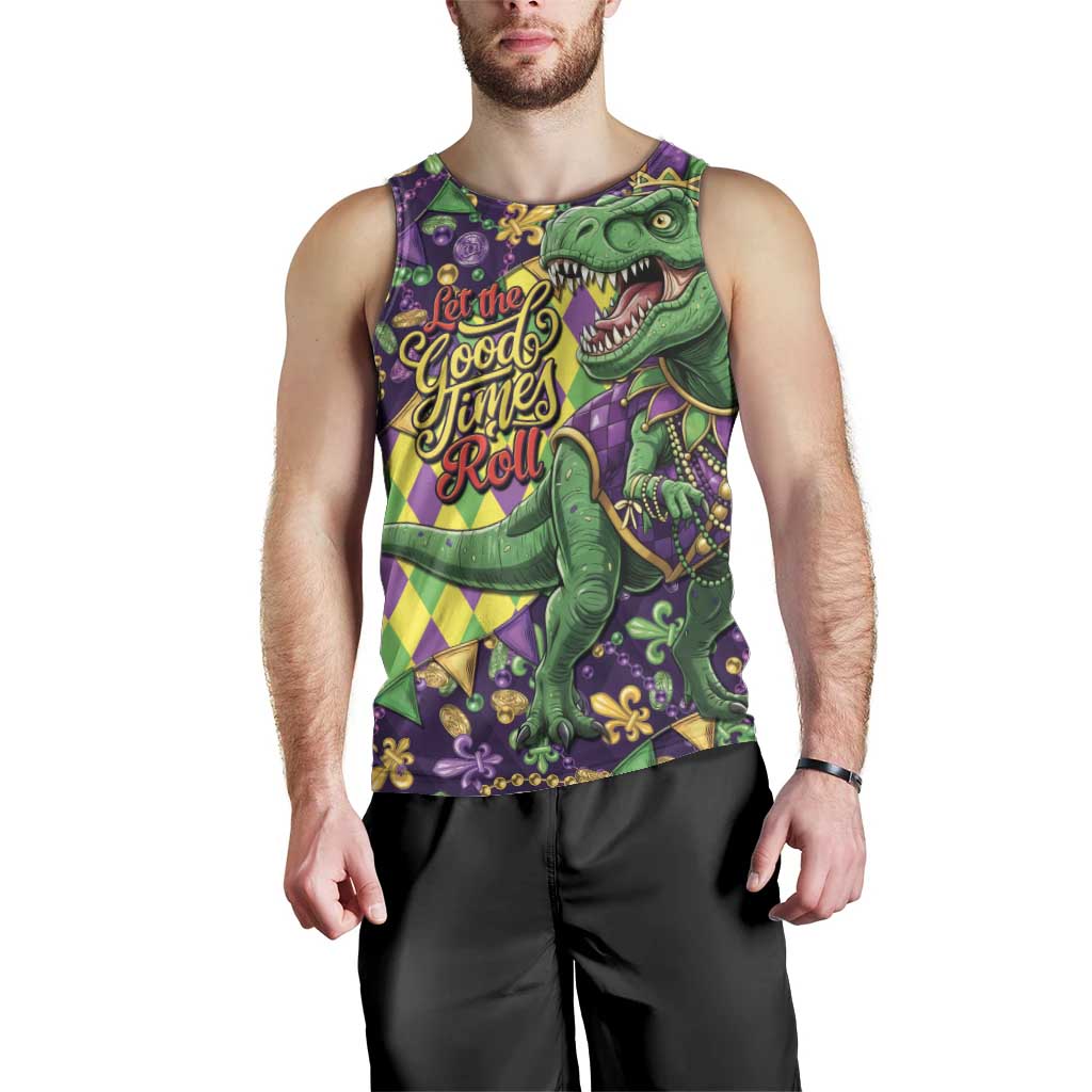 Funny Mardi Gras T-Rex Dinosaur Men Tank Top Let The Good Times Roll - Wonder Print Shop
