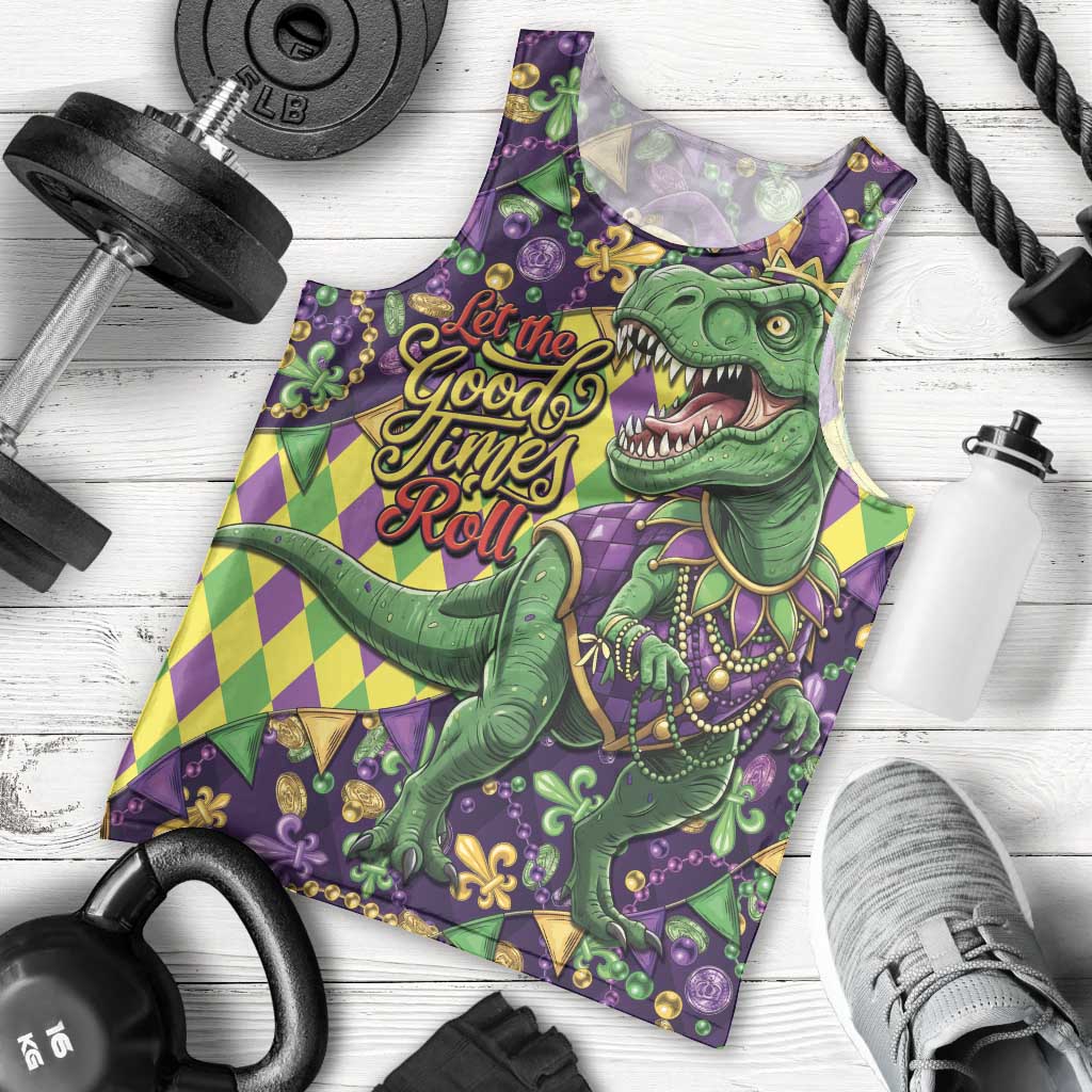 Funny Mardi Gras T-Rex Dinosaur Men Tank Top Let The Good Times Roll - Wonder Print Shop