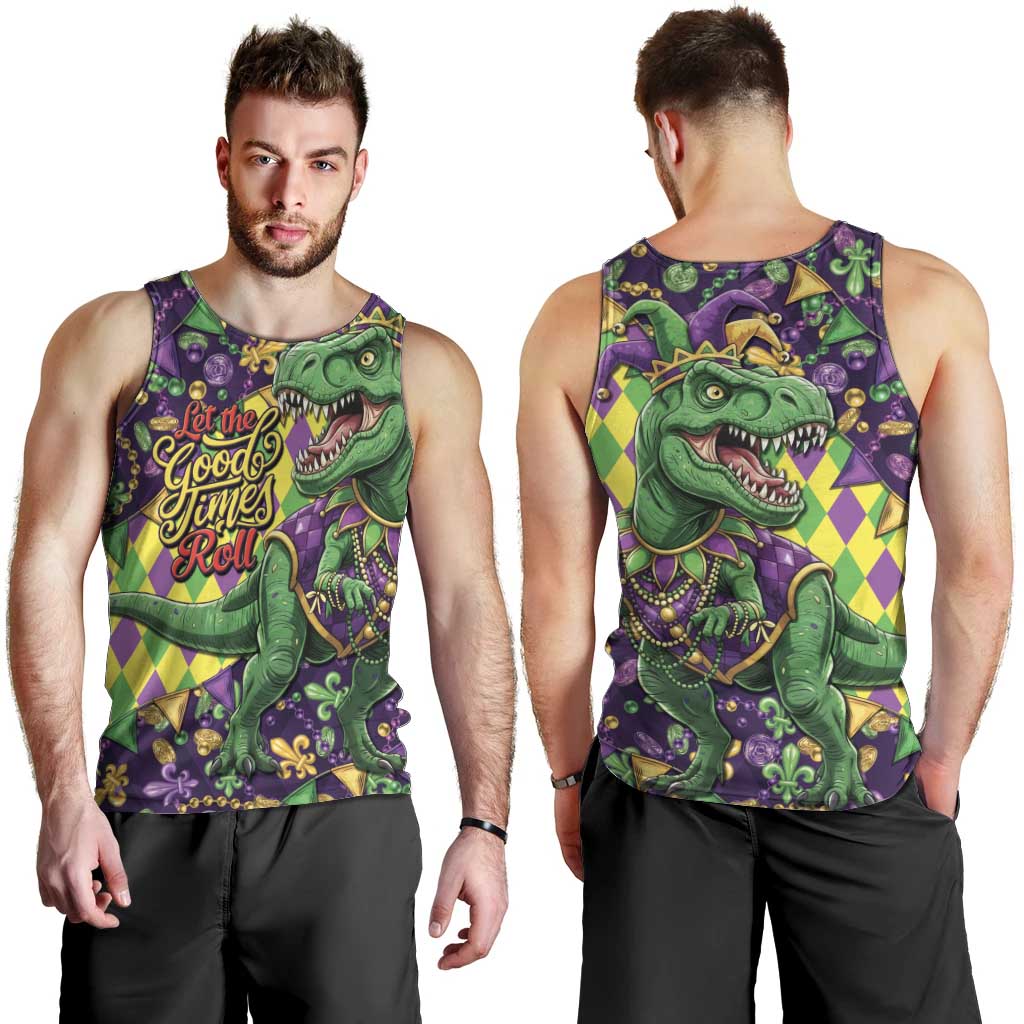 Funny Mardi Gras T-Rex Dinosaur Men Tank Top Let The Good Times Roll - Wonder Print Shop