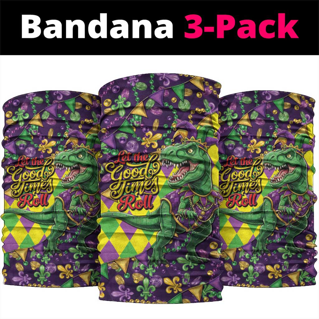 Funny Mardi Gras T-Rex Dinosaur Neck Gaiter Let The Good Times Roll - Wonder Print Shop