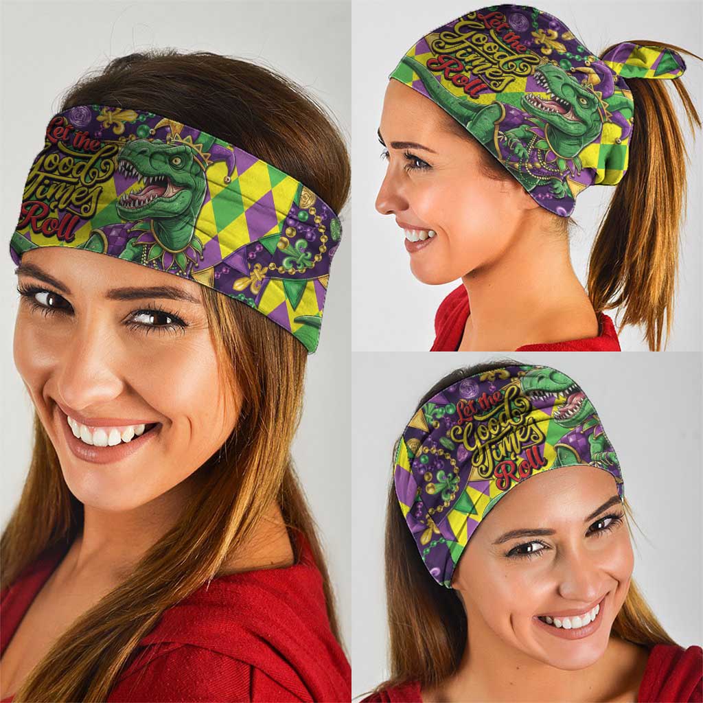 Funny Mardi Gras T-Rex Dinosaur Neck Gaiter Let The Good Times Roll - Wonder Print Shop
