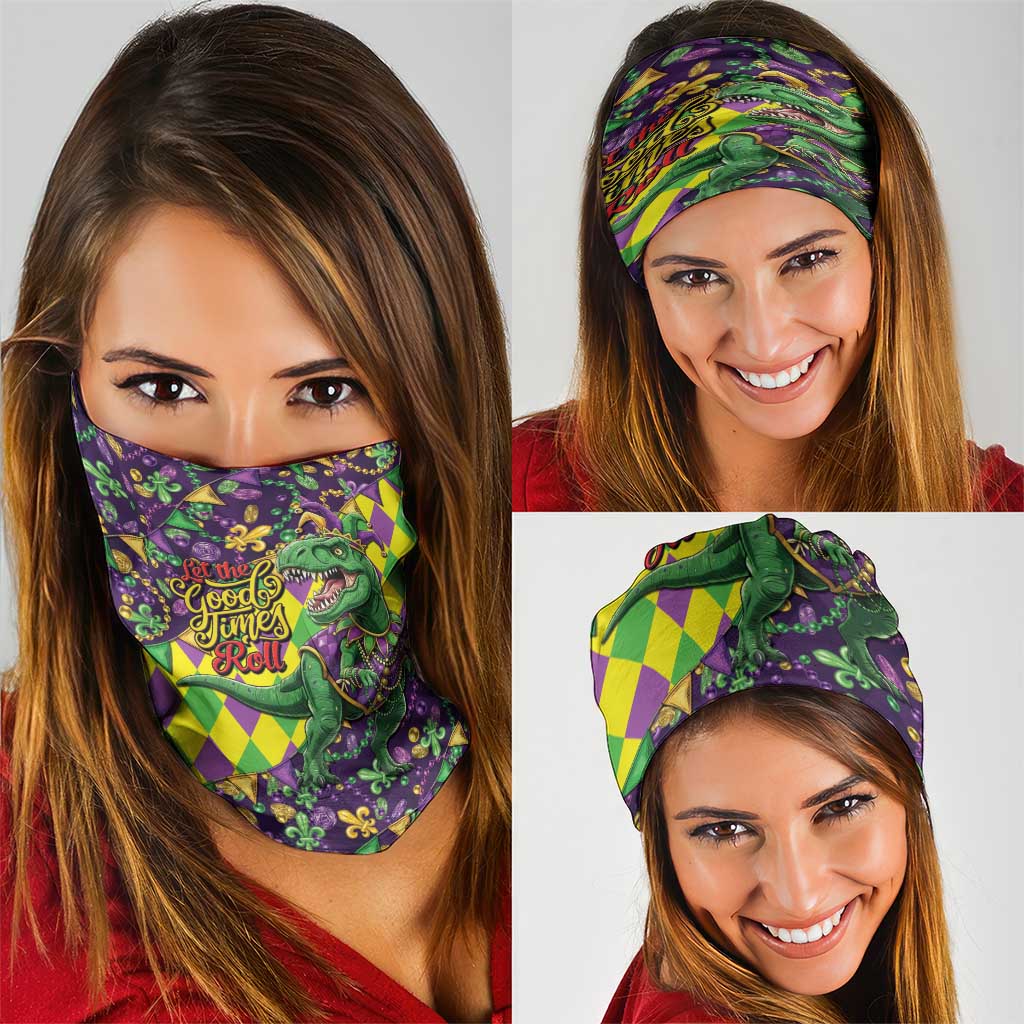Funny Mardi Gras T-Rex Dinosaur Neck Gaiter Let The Good Times Roll - Wonder Print Shop