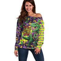 Funny Mardi Gras T-Rex Dinosaur Off Shoulder Sweater Let The Good Times Roll - Wonder Print Shop