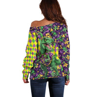 Funny Mardi Gras T-Rex Dinosaur Off Shoulder Sweater Let The Good Times Roll - Wonder Print Shop