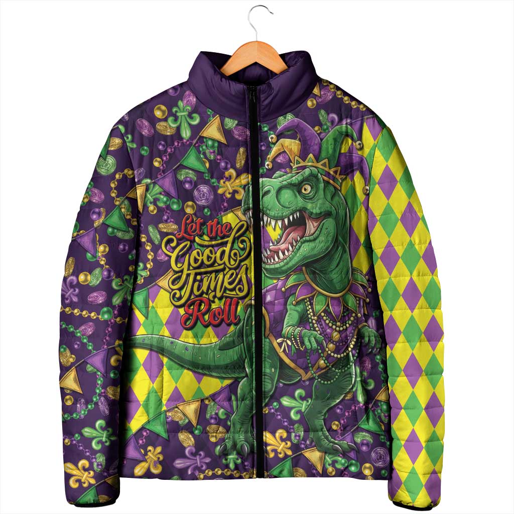 Funny Mardi Gras T-Rex Dinosaur Padded Jacket Let The Good Times Roll - Wonder Print Shop
