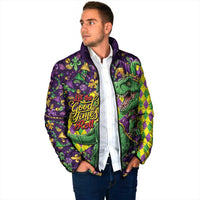 Funny Mardi Gras T-Rex Dinosaur Padded Jacket Let The Good Times Roll - Wonder Print Shop