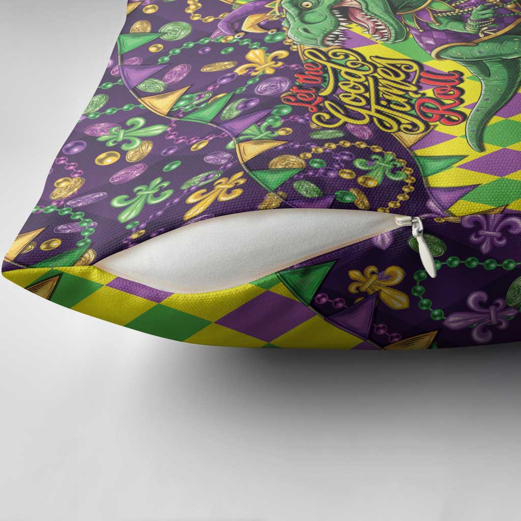 Funny Mardi Gras T-Rex Dinosaur Pillow Cover Let The Good Times Roll - Wonder Print Shop