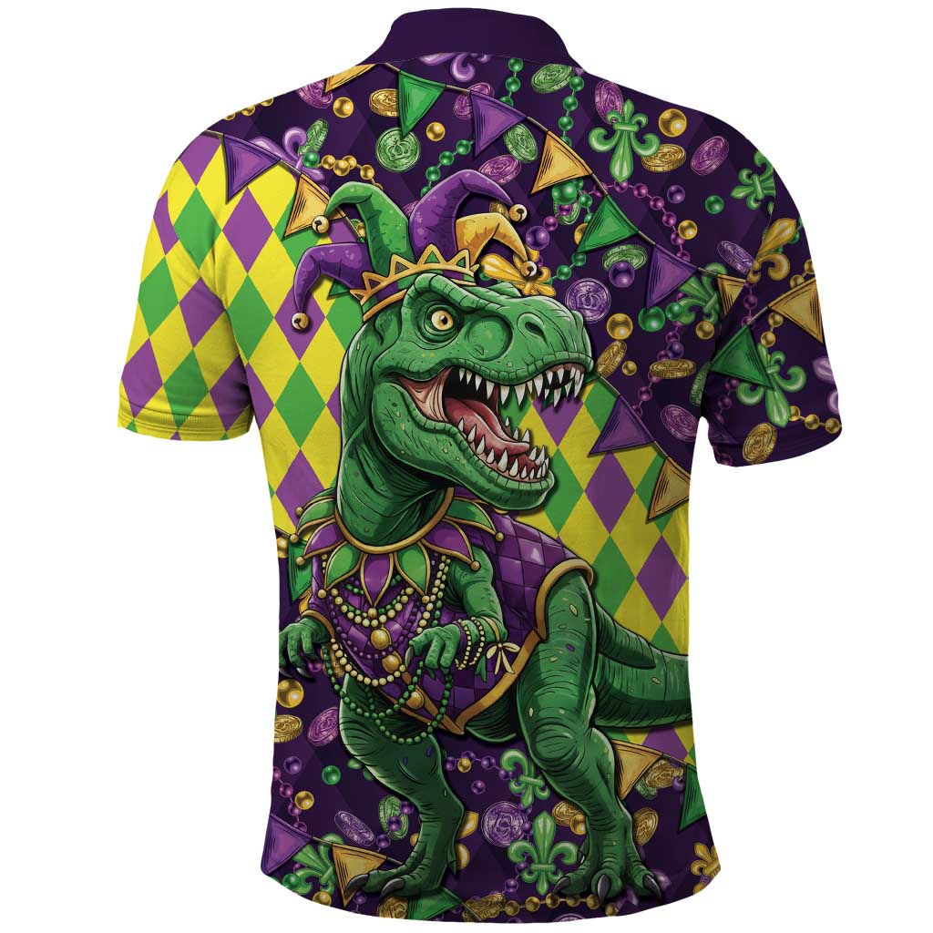 Funny Mardi Gras T-Rex Dinosaur Polo Shirt Let The Good Times Roll - Wonder Print Shop