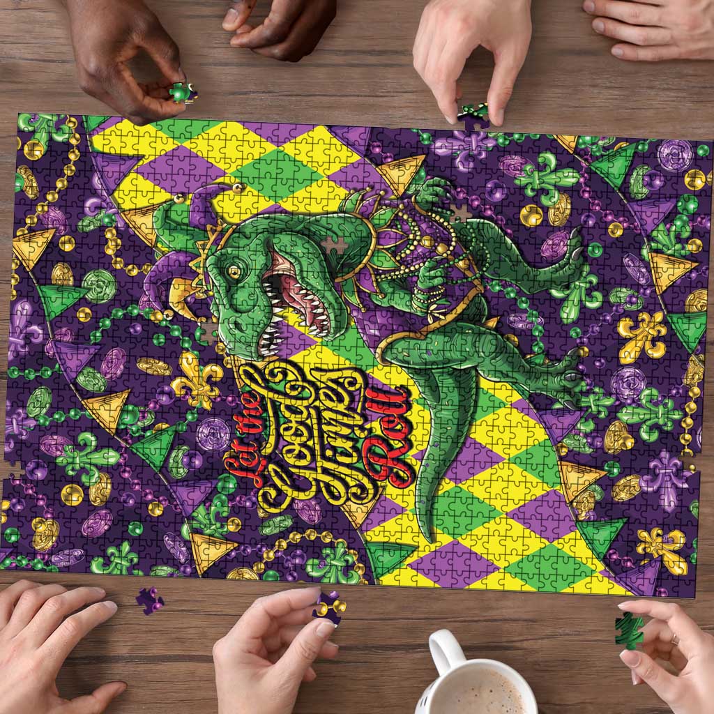 Funny Mardi Gras T-Rex Dinosaur Puzzle Let The Good Times Roll - Wonder Print Shop