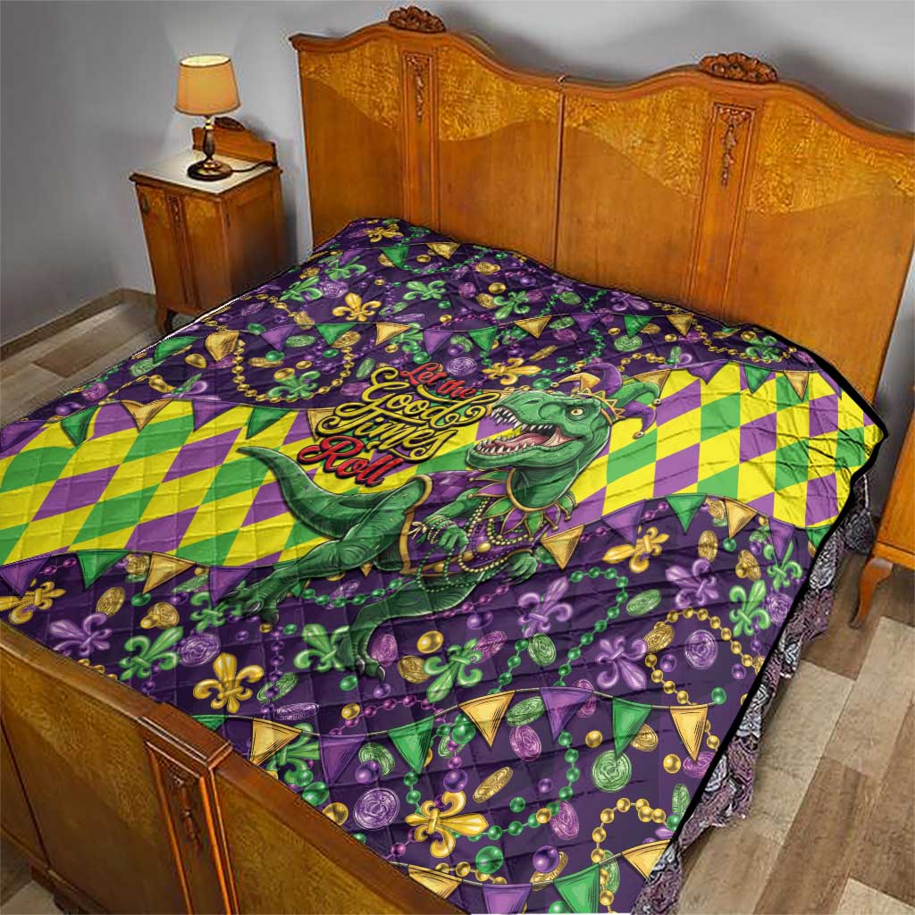 Funny Mardi Gras T-Rex Dinosaur Quilt Let The Good Times Roll - Wonder Print Shop