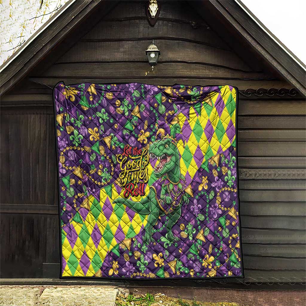 Funny Mardi Gras T-Rex Dinosaur Quilt Let The Good Times Roll - Wonder Print Shop