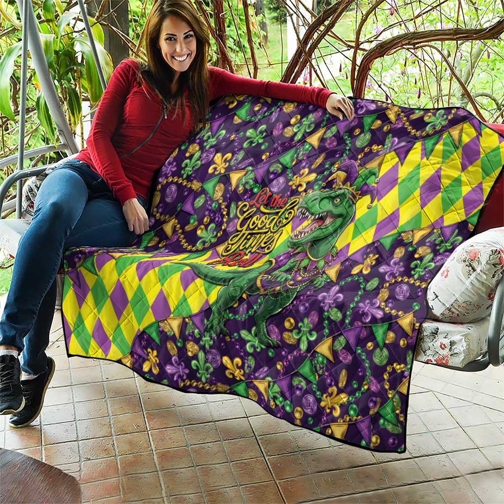 Funny Mardi Gras T-Rex Dinosaur Quilt Let The Good Times Roll - Wonder Print Shop