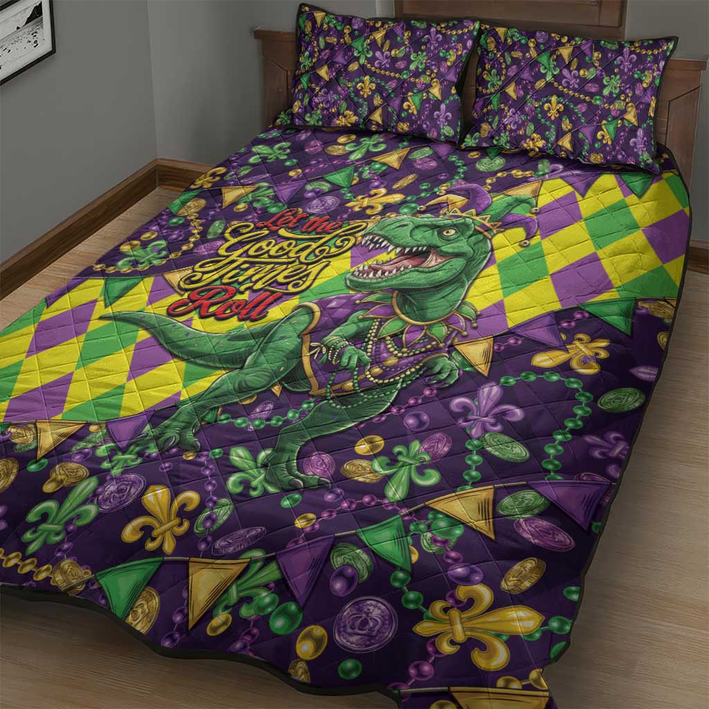 Funny Mardi Gras T-Rex Dinosaur Quilt Bed Set Let The Good Times Roll - Wonder Print Shop
