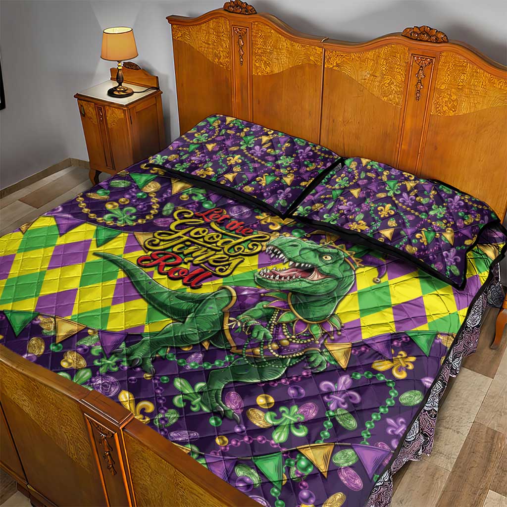 Funny Mardi Gras T-Rex Dinosaur Quilt Bed Set Let The Good Times Roll - Wonder Print Shop