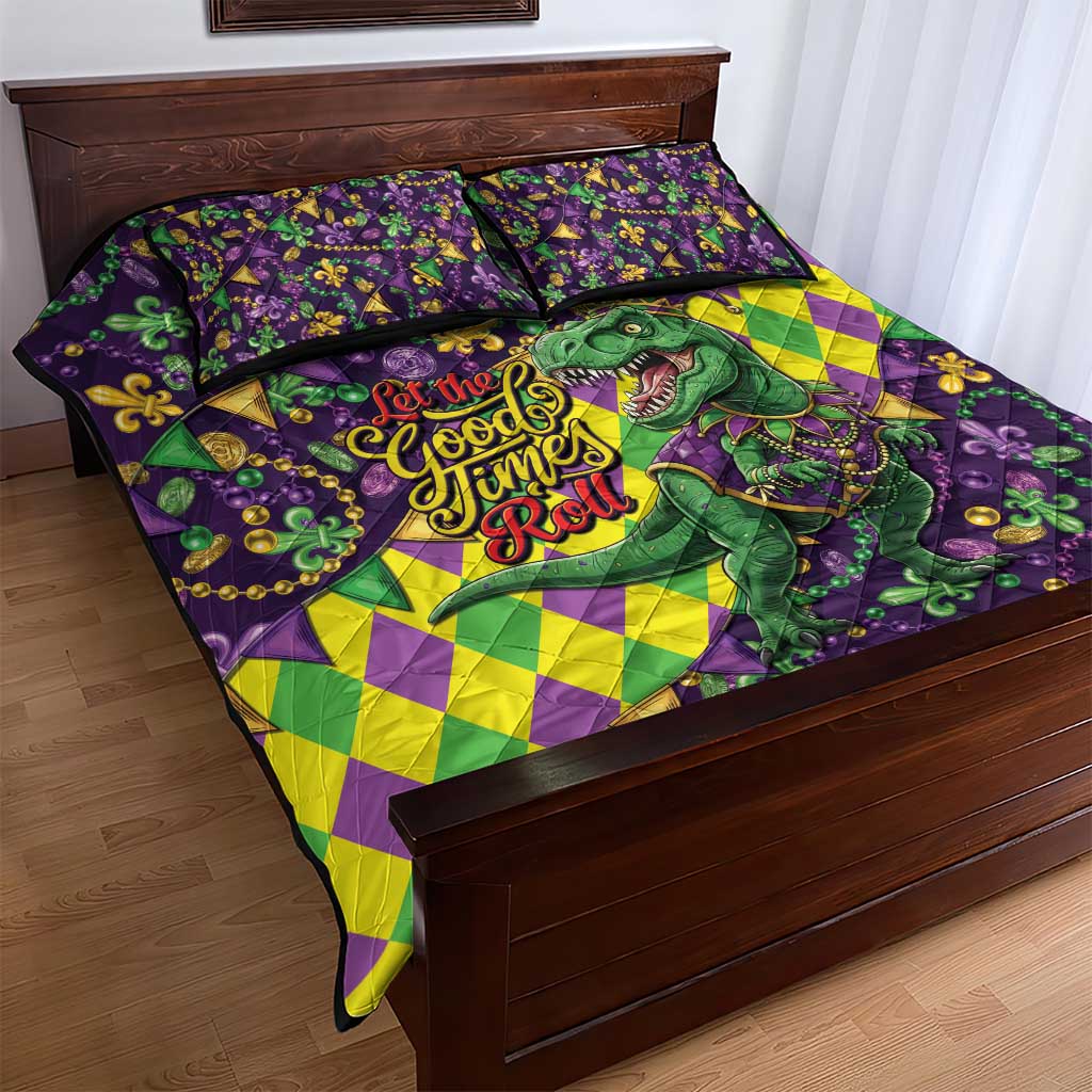 Funny Mardi Gras T-Rex Dinosaur Quilt Bed Set Let The Good Times Roll - Wonder Print Shop