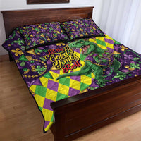 Funny Mardi Gras T-Rex Dinosaur Quilt Bed Set Let The Good Times Roll - Wonder Print Shop
