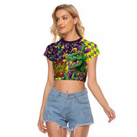 Funny Mardi Gras T-Rex Dinosaur Raglan Cropped T Shirt Let The Good Times Roll - Wonder Print Shop