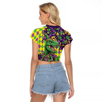 Funny Mardi Gras T-Rex Dinosaur Raglan Cropped T Shirt Let The Good Times Roll - Wonder Print Shop