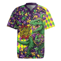 Funny Mardi Gras T-Rex Dinosaur Rugby Jersey Let The Good Times Roll - Wonder Print Shop