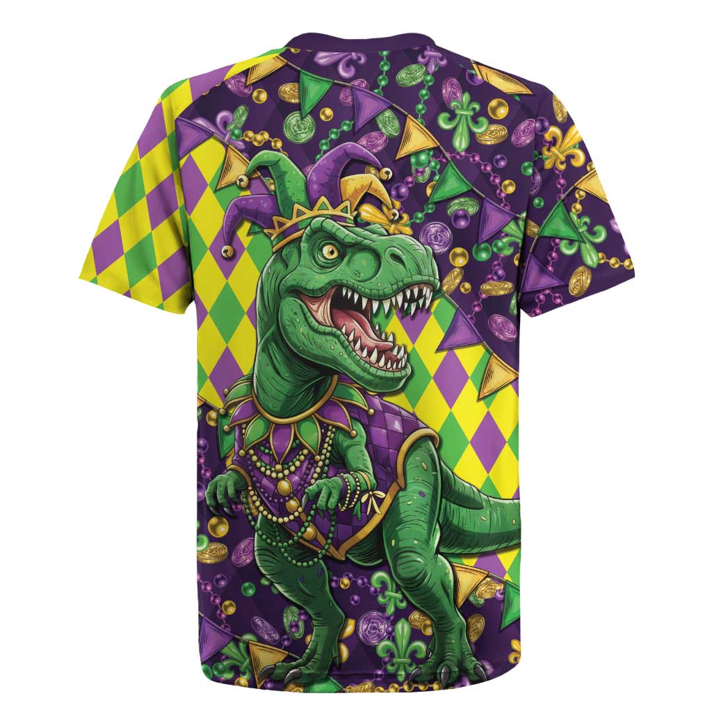 Funny Mardi Gras T-Rex Dinosaur Rugby Jersey Let The Good Times Roll - Wonder Print Shop