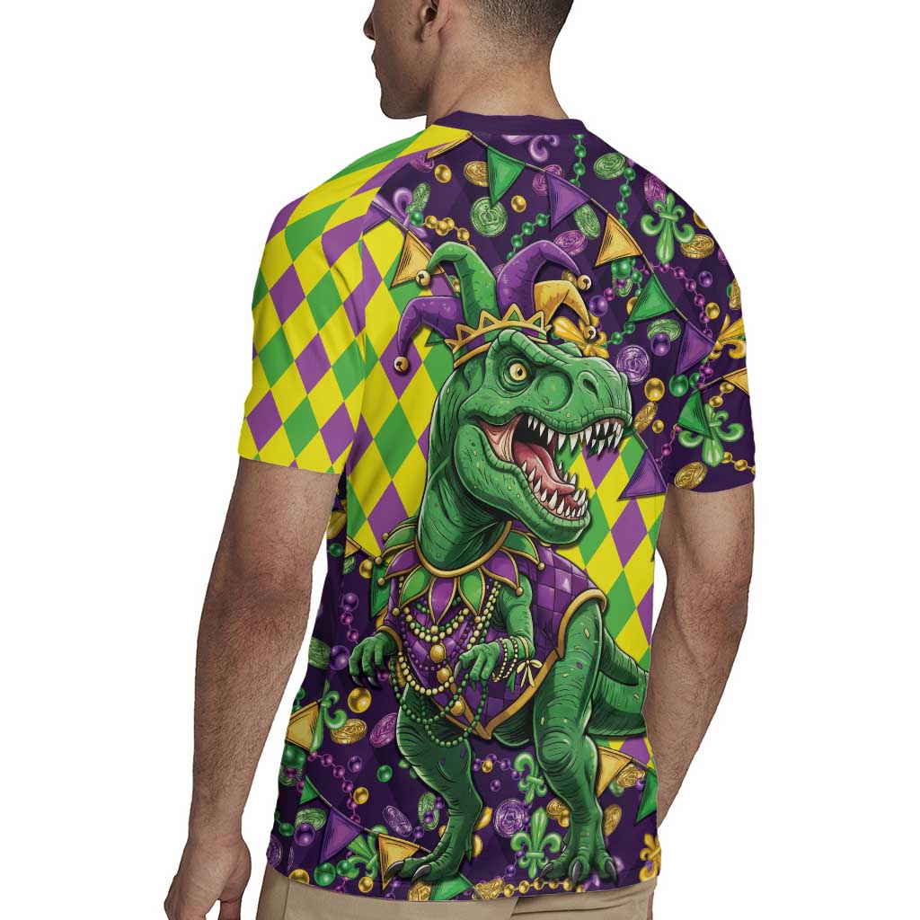 Funny Mardi Gras T-Rex Dinosaur Rugby Jersey Let The Good Times Roll - Wonder Print Shop