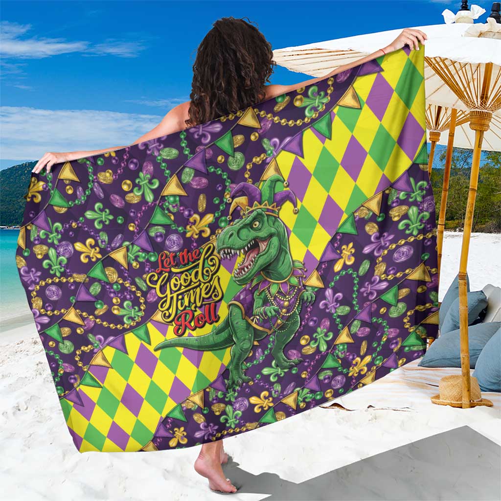 Funny Mardi Gras T-Rex Dinosaur Sarong Let The Good Times Roll - Wonder Print Shop