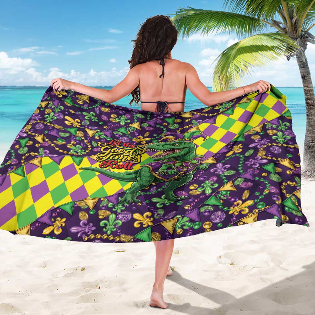Funny Mardi Gras T-Rex Dinosaur Sarong Let The Good Times Roll - Wonder Print Shop