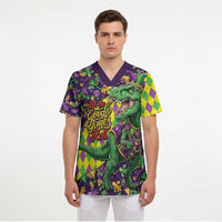 Funny Mardi Gras T-Rex Dinosaur Scrub Top Let The Good Times Roll - Wonder Print Shop