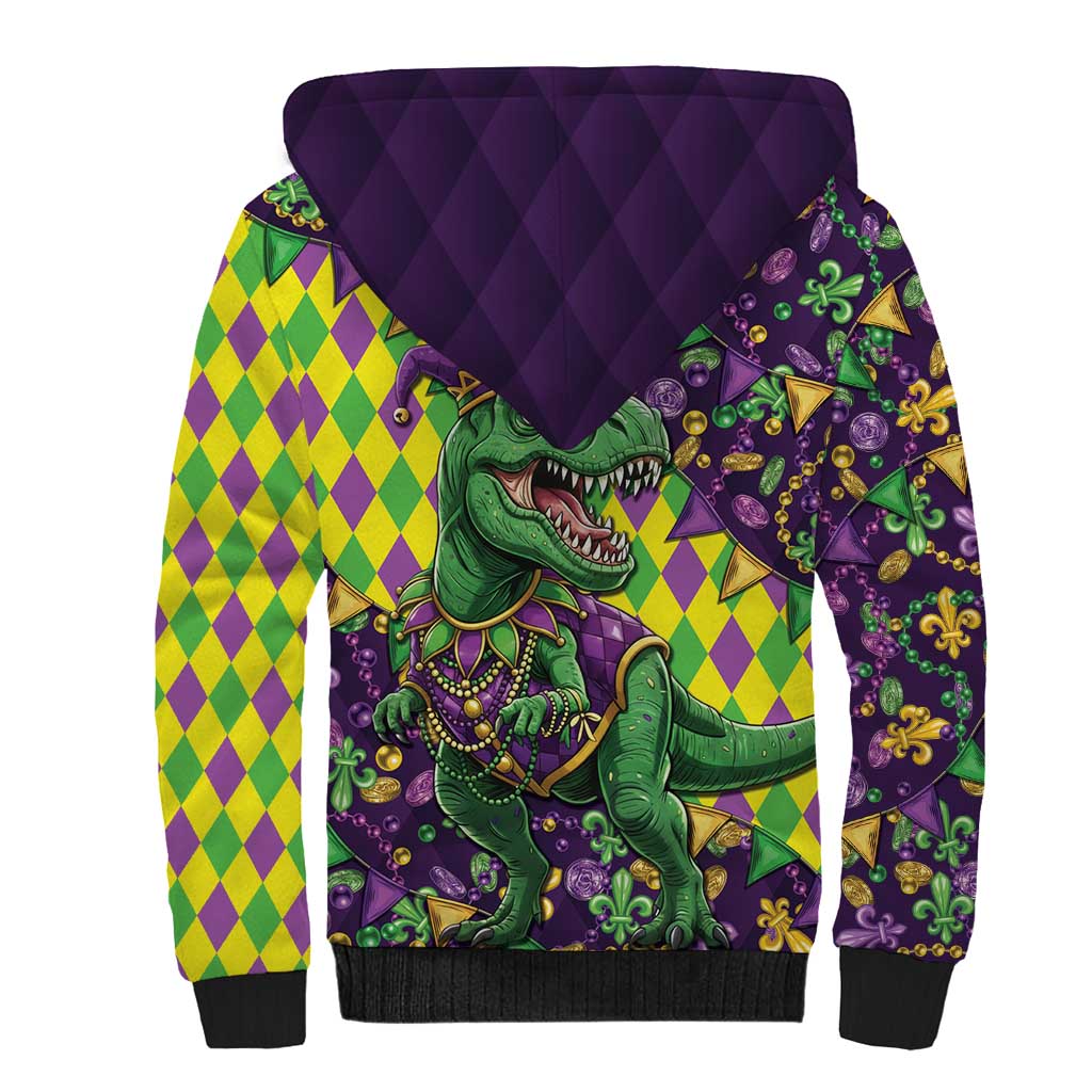 Funny Mardi Gras T-Rex Dinosaur Sherpa Hoodie Let The Good Times Roll - Wonder Print Shop