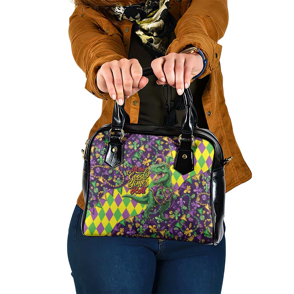 Funny Mardi Gras T-Rex Dinosaur Shoulder Handbag Let The Good Times Roll - Wonder Print Shop