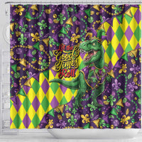 Funny Mardi Gras T-Rex Dinosaur Shower Curtain Let The Good Times Roll - Wonder Print Shop