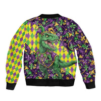 Funny Mardi Gras T-Rex Dinosaur Sleeve Zip Bomber Jacket Let The Good Times Roll - Wonder Print Shop