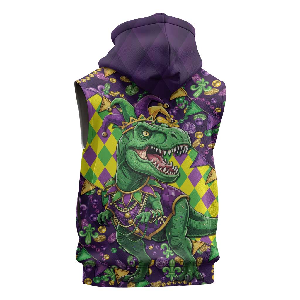 Funny Mardi Gras T-Rex Dinosaur Sleeveless Hoodie Let The Good Times Roll - Wonder Print Shop