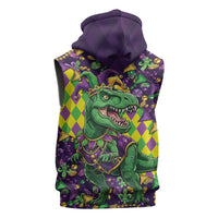 Funny Mardi Gras T-Rex Dinosaur Sleeveless Hoodie Let The Good Times Roll - Wonder Print Shop