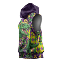 Funny Mardi Gras T-Rex Dinosaur Sleeveless Hoodie Let The Good Times Roll - Wonder Print Shop