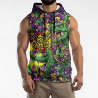 Funny Mardi Gras T-Rex Dinosaur Sleeveless Hoodie Let The Good Times Roll - Wonder Print Shop