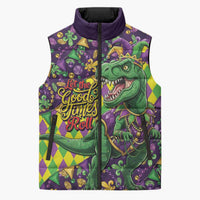 Funny Mardi Gras T-Rex Dinosaur Sleeveless Puffer Jacket Let The Good Times Roll - Wonder Print Shop