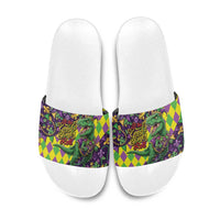 Funny Mardi Gras T-Rex Dinosaur Slide Sandals Let The Good Times Roll - Wonder Print Shop