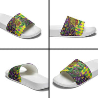 Funny Mardi Gras T-Rex Dinosaur Slide Sandals Let The Good Times Roll - Wonder Print Shop