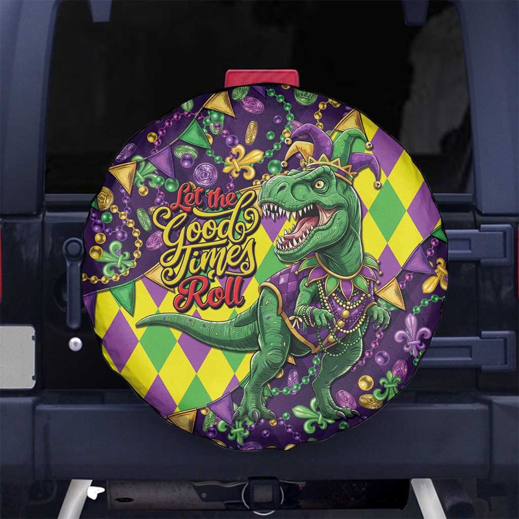 Funny Mardi Gras T-Rex Dinosaur Spare Tire Cover Let The Good Times Roll - Wonder Print Shop