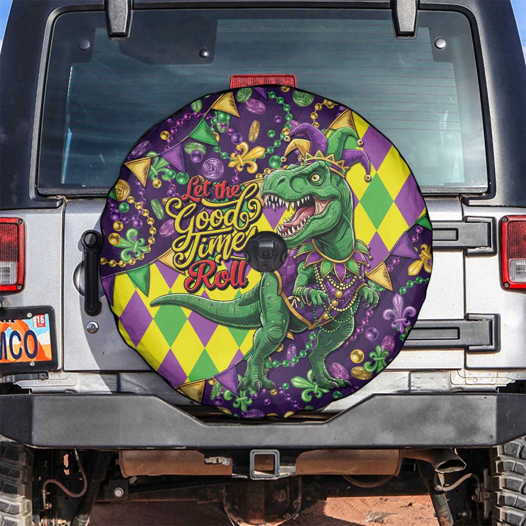 Funny Mardi Gras T-Rex Dinosaur Spare Tire Cover Let The Good Times Roll - Wonder Print Shop