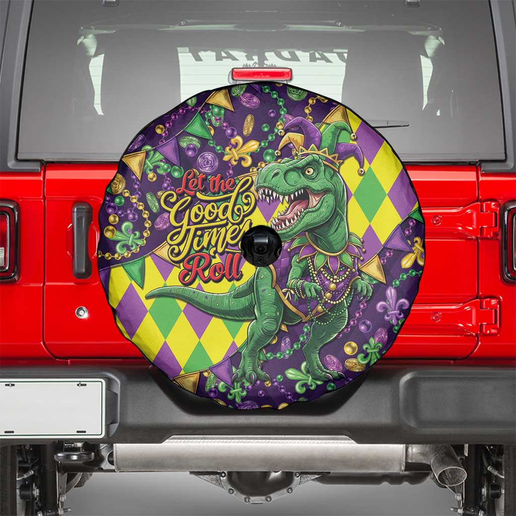 Funny Mardi Gras T-Rex Dinosaur Spare Tire Cover Let The Good Times Roll - Wonder Print Shop